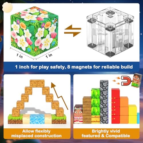 Large Magnetic Blocks - 120PCS 1“ Magnetic Cubes Building Toys for Kids Age 3-5 4-8 5-7 8-12, Hawaii Mine Magnet World Building Craft, Educational Toys Christmas Birthday Game Gifts for Boys Girls - Thumbnail 2