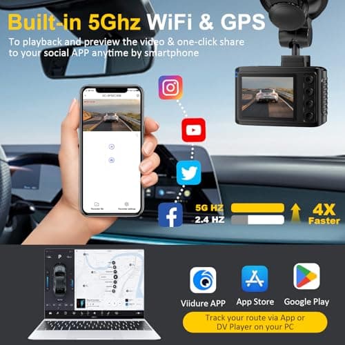Dash Cam Front and Rear: 4K+2.5K Dual Channel Dash Cam-5GHz WiFi, GPS Dash Camera for Cars with 64GB Card, 2.0" IPS Screen, App Control,G-Sensor,Loop Recording,170°Wide Angle,Night Vision,Parking Mode - Thumbnail 4