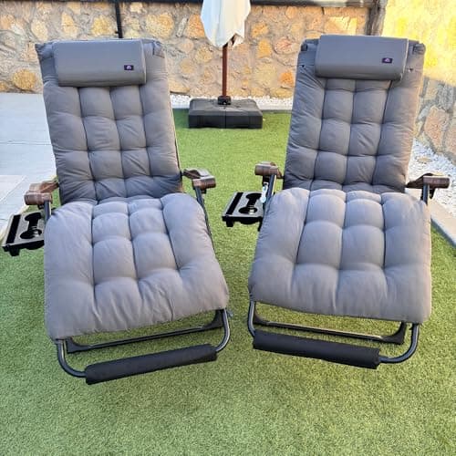 PURPLE LEAF Extra Wide Outdoor Reclining Chair Patio Zero Gravity Chaise Lounge Folding Chair with Removable Cushion Adjustable Headrest for Lawn Camping Beach Pool Grey - Image 1