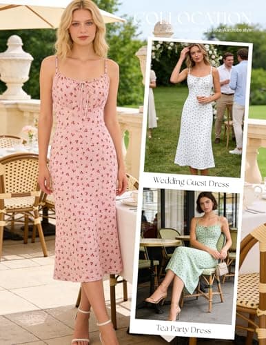 Belle Poque Floral Dress for Women Summer Backless Spaghetti Strap Dresses Cami Dresses Tea Party Dress (Red Floral,2XL) - Thumbnail 5