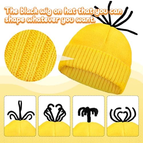 Aursy 3 PCS Easter Halloween Costumes for Men Women Adults, Yellow Beanie, Steampunk Goggles, Black Gloves, Party Set Decorations, Easter Costumes Party Cosplay - Thumbnail 2