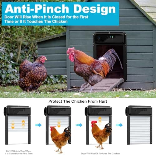 Automatic Chicken Coop Door with HD Camera, Talkback Function, 5000mAh Battery, WiFi Enabled, APP-Based Monitoring, Remote Control and Timer, Solar Powered Auto Chicken Door with Anti-Trap Sensor - Thumbnail 5