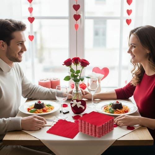 NatNarr 120 Pcs Cocktail Napkins Red Valentines Napkins Red Dessert Beverage Napkin Scalloped Paper Napkin for Birthday Wedding Graduation, 5 x 5 Inch - Thumbnail 5