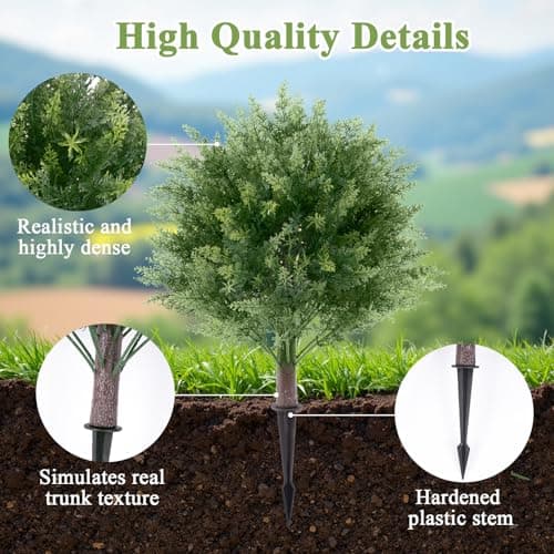 Topotdor 23.6" Cypress Topiary Trees Artificial Outdoor Faux Plants, 2 Pack Boxwood Ball Tree UV Resistant Fake Shrubs Bushes with Spike for Indoor Outside Front Porch Home Garden Decor - Thumbnail 3