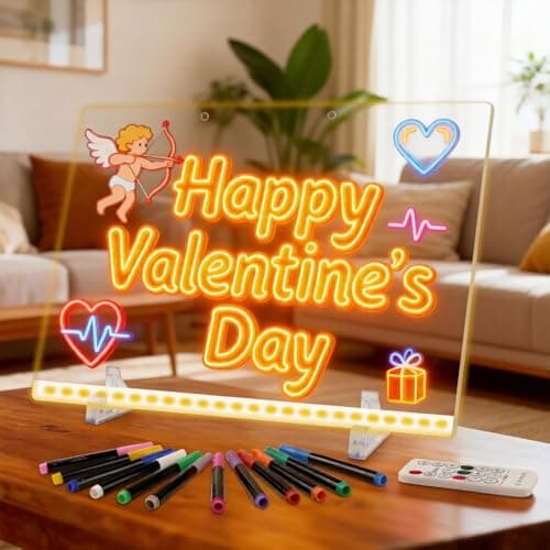 JACZZO Led Drawing Board, 13.7"X10" Led Note Board with 7 Colors & 3 Modes,12 Markers& Wireless Remote, Acrylic Writing Message Board, Ideal Gifts for Teens Kids - Image 1