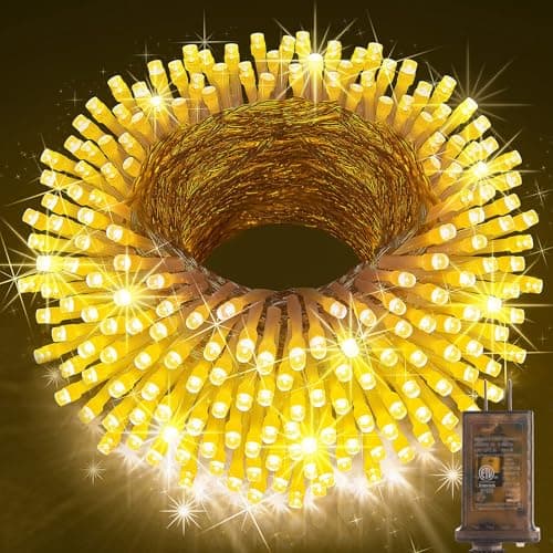 KNONEW 600ft 1500 LED Christmas String Lights Outdoor 8 Lighting Modes & Timer Dimmable Fairy Light Plug in Waterproof for Xmas Roof Yard Tree Wedding Party Holiday Decorations (Warm White)