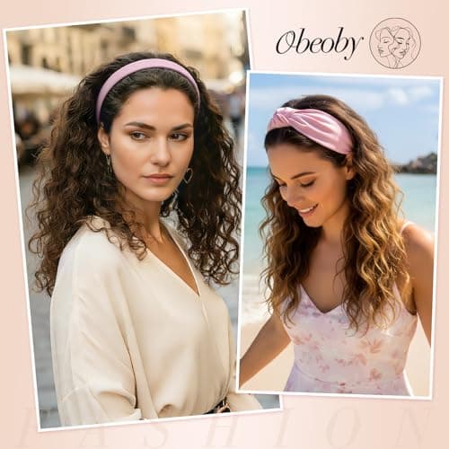 obeoby 8 Pack Pink Trendy Headbands for Girls Valentines Day Outfit, Headbands for Women Non Slip Floral Pearl Hairband Gifts for Teen Girls - Thumbnail 4