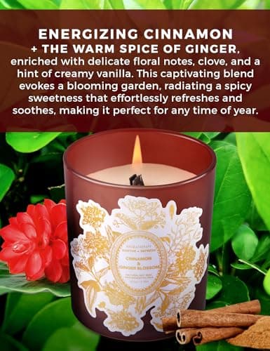 Cinnamon Ginger Blossom Wood Wick Candle for Home Scented | 10.6 oz Large Soy Candle | Cinnamon Spiced Ginger Scented Candles | Aromatherapy Relaxation Candles | Gift for Women & Men - Thumbnail 2