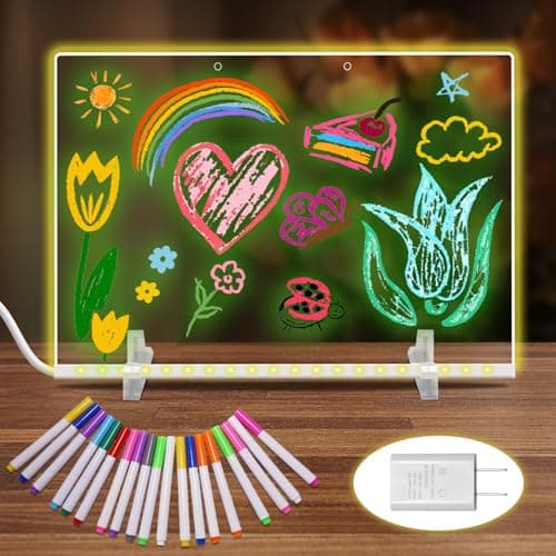 19 Highlighter,Led Note Board with Colors,11.8"X7.9",4 Modes & 7 Colors Lumiboard Led Drawing Board for Kids,Light Up Sign,Acrylic Dry Erase Board with Stand,Include Adapter,Hanging Chain,Spray Bottle - Image 1