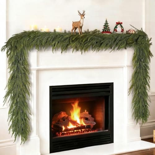 Christmas Garlands Norfolk Pine Garland Real Touch Artificial Faux Greenery Garland for Holiday Table Mantle Wall Indoor Outdoor Decor (9FT) - Image 1