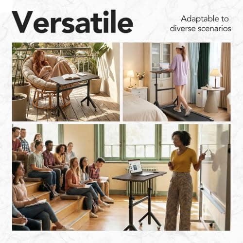 HUANUO 32'' Small Standing Desk Adjustable Heigh, Mobile Stand Up Desk with Wheels, Portable Rolling Desks for Walking Pad and Treadmill, Computer Laptop Desks for Home Office Space - Thumbnail 6