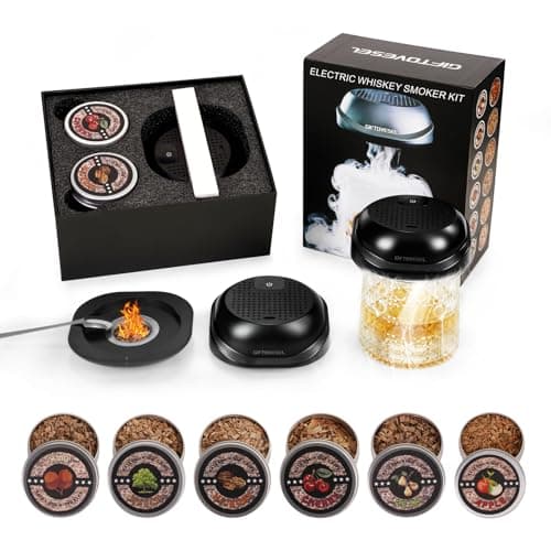 GIFTOVESEL Rechargeable UFO Electric Cocktail Whiskey Smoker Kit with 6 Natural Wood Chip Flavors, Instant Smoke Output, Ideal Gift for Cocktail & Whiskey Lovers