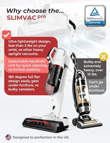 Roomie Tec SlimVac Pro Cordless Vacuum Cleaner for Home - 2200mAh Battery, High Suction Power, Lightweight, Detachable Handheld with HEPA Filter – Multi-Surface Cleaning for Carpets, Hard Floors, Cars - Thumbnail 2