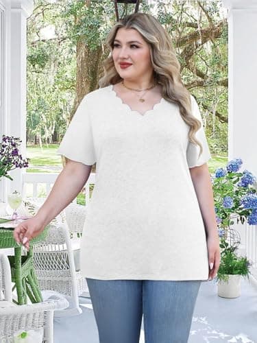 Womens Tops Summer Trendy Plus Size Clothes Fashion Clothing for Women Blouses Dressy Casual Cute White Dress Shirts Tee Oversized Tshirts Beach Vacation Travel Cruise Essentials Spring Outfits 2026 - Thumbnail 6