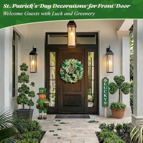 Presentastic 18 Inch St. Patrick's Day Decorations Wreath, Handcrafted Shamrock Wreath for Front Door with Light, Clover Artificial Design, Lucky Irish Porch Decor, Wall, Entry, Party Holiday Display - Thumbnail 3