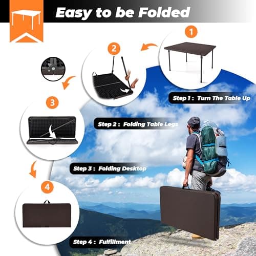 Outspurge 34" Folding Table, Portable Square Camping Card Table with Collapsible Legs & Carrying Handle, Plastic Tables for Outdoor Cooking,Camping,Picnic, Office, Party, Brown - Thumbnail 4