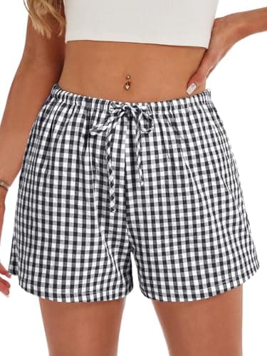 GKBK Boxer Shorts for Women Gingham Pajama 2026 Summer Spring Casual Lounge Sleep Plaid Shorts Y2K Beach Bottoms Comfy Clothes Black White Plaid S - Thumbnail 4