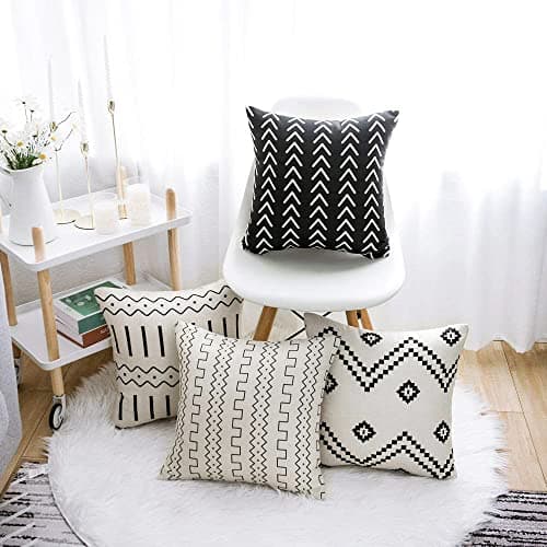WLNUI Set of 4 Boho Pillow Covers,18x18 Pillow Covers Modern Throw Pillow Covers Black Geometric Mudcloth Linen Neutral Decorative Pillow Covers for Sofa Couch Chair - Thumbnail 3