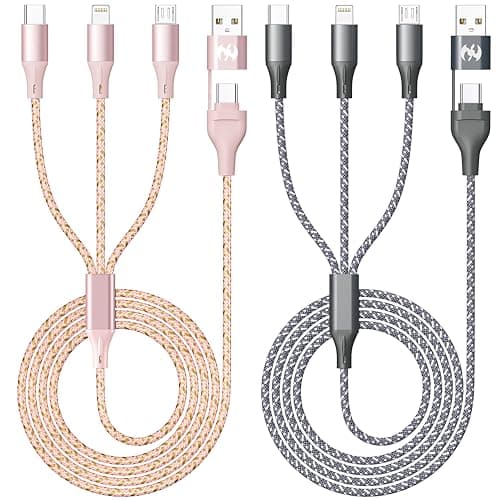 IDISON Multi Charging Cable (4ft 2Pack), 3 in 1 Charging Cable Nylon Braided USB A/C Port iPhone Charger Cord with Type C Lightning USB for Apple iPhone Android Phone -Rose Grey - Image 1