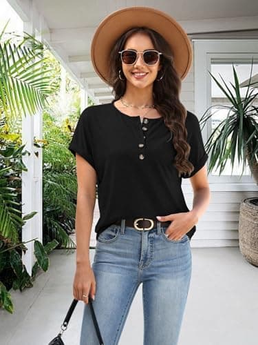 Plus Size Spring Clothes for Women Going Out Top Casual Outfits Women's Clothing Black XX-Large - Thumbnail 5