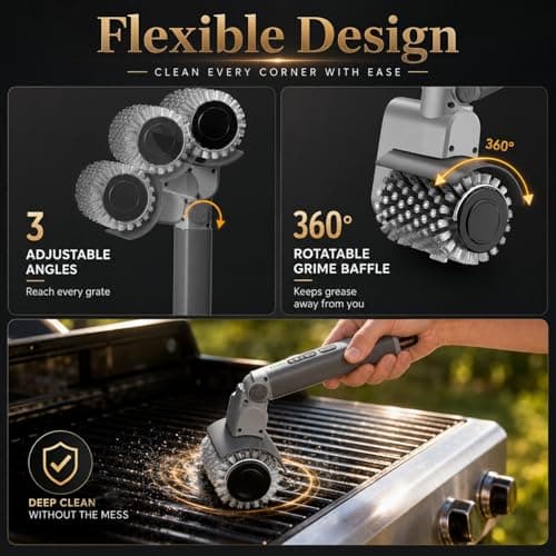 Upgraded Cordless Electric Grill Brush, Electric Grill Cleaner for Outdoor Grill & Electric BBQ Grill Brush with Powerful Motor, Rechargeable, Adjustable Angle – Perfect for Removing Burnt-On Grease - Thumbnail 6