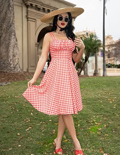 Belle Poque Red Gingham Dress Women 2026 Summer Spring Sleeveless Sundress Vintage Homecoming Graduation Dress Large - Thumbnail 2