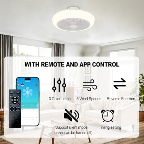 WUTGHUI Smart LED Ceiling Fan with Light - APP & Remote Dual Control, 20 Inch Low Profile Ceiling Fan 6 Speeds & 4 Light Modes 3000-6000K Dimmable, Flush Mount Fandelier for Bedroom & Living Room - Thumbnail 4