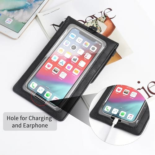 SHOMICO Small Crossbody Bags for Women, Faux Leather Cell Phone Purse Crossbody, Cross Body Purse with Touchable Clear Phone Window & Charging Port, Purses with Orange Adjustable Crossbody Strap - Thumbnail 4