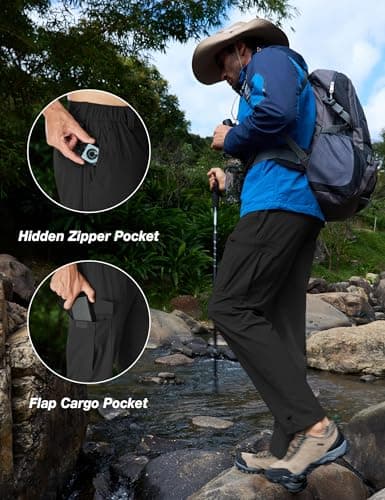 MOURCE Summer Hiking Pants Men Lightweight - Water Resistant Stretch Cargo Pants with Pockets, Black - Thumbnail 4
