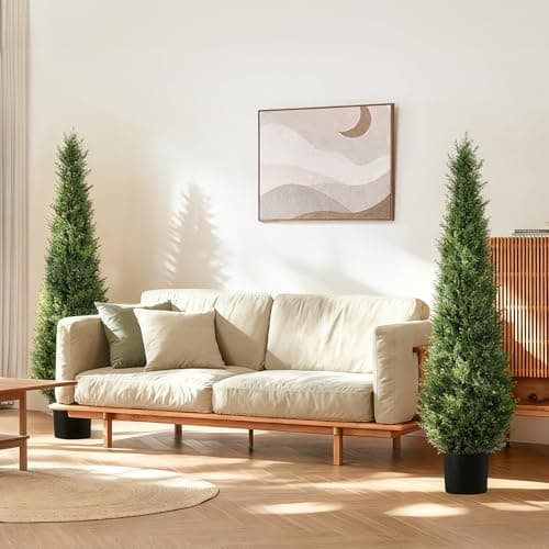 Artificial Trees for Outdoors, BUZIGUBY Artificial Cedar Topiary Trees, 5FT Topiary Trees Artificial Outdoors for Porch, Dense Arborvitae Tree for Front Door Patio Deck Balcony Yard Decor, 2 Pack - Thumbnail 6