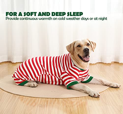 Sychien Dog Christmas Pajamas Extra Large,Red and White Striped Pjs for Boy Girl Dogs,Thermal Warm Cotton Christmas Holiday Jumpsuit for Big Dog,XXL - Thumbnail 4