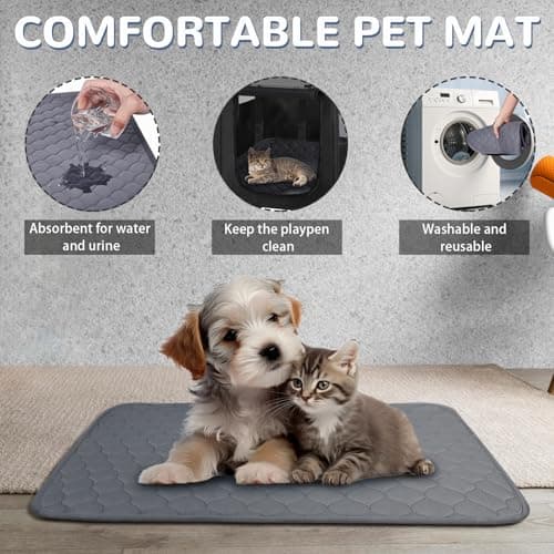 Pet Dog Cat Playpen with Waterproof Pad,Portable Puppy Kitten Rabbit Crate and Other Small Animals Kennel Cage Tent for Indoor Outdoor Travel Camping,Water-Resistant Breathable Shade Cover (Grey S) - Thumbnail 3