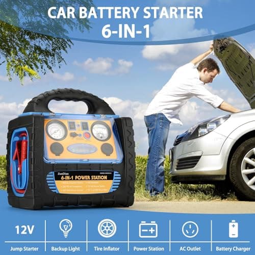 ZunDian 6-in-1 1800 Amp Jump Starter with Air Compressor 260PSI Tire Inflator, 12V Car Battery Jumper Starter Booster Pack for Truck Automotive Battery, Portable Power Station 400W AC Power Inverter - Thumbnail 3