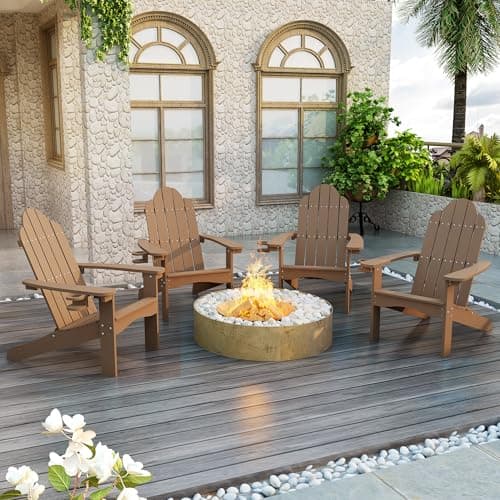 LUE BONA HDPS Adirondack Chairs Set of 2, Fire Pit, Patio, Garden, Pool, Deck, Porch, Hotel, Resort, Hidden Cup Holder, 350LBS, Brown - Image 1