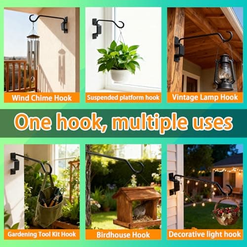 12 Inch Swivel Plant Hanger 2 Pack – Heavy Duty Wall Mount Plant Brackets with 360° Adjustable Hook, Rust-Resistant Metal Outdoor Plant Hangers for Flower Baskets, Bird Feeders, Lanterns & Wind Chimes - Thumbnail 6