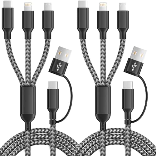 Multi Charging Cable 5 in 1, 2Pack 5FT USB C/A Multi Charger Cable to Type-C/Micro USB Port, Nylon Braided USB C Multiple Charger Cord for All Devices, Universal Phone Charger Cord for Cell Phones - Image 1