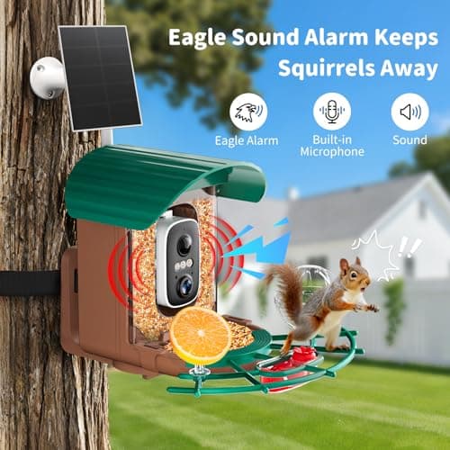 NIORSUN Smart Bird Feeder with Camera Solar Powered, 2K HD Video AI Recognition Feeder with Instant Notifications, Eagle Alarm, Infrared Night Vision, Ideal Gift for Family and Bird Lovers, Green - Thumbnail 3