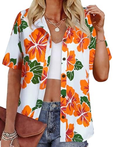 LILYCHIC Womens Floral Hawaiian Shirts Tropical Button Down Short Sleeve Summer Beach Tops Vacation Outfits - Image 1