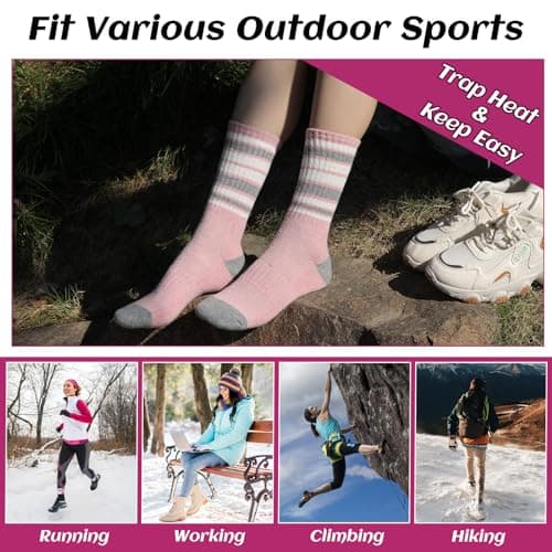 Juedverty Merino Wool Socks For Women Hiking Winter Boot Thermal Warm Thick Cushion Cozy Work Crew Socks 5 Pairs - Thumbnail 3