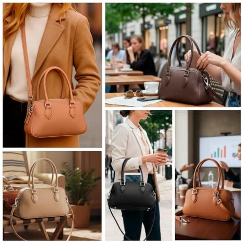 Genuine Leather Satchel Purse for Women Ladies Cross Body Bag Small Top Handle Handbag Lightweight for Daily Use Shopping Casual Outings Brown - Thumbnail 2