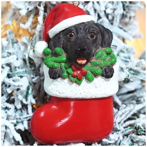 Cici & Jimmy Black Labrador Retriever with Santa Hat in Christmas Sock Dog Ornaments for Christmas Tree - Image 1
