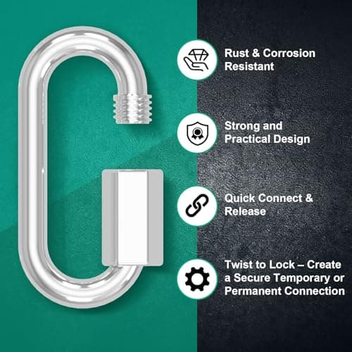 PROWIN M8-20 Pack 3'' Quick Links Chain Connectors, 5/16″ Galvanized Chain Locking Hooks, 1200LBS Heavy Duty Thread Quick Link Clips, Twist Oval Keychain D Shape for Swing, Camping - Thumbnail 3