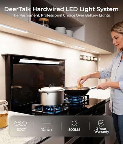 DeerTalk 12-Inch Under Cabinet Lighting, Ultra Slim 5CCT Adjustable (2700K-5000K) Hardwired LED Cabinet Lights for Kitchen, Closet, Shelf, 24V Low Voltage, 2 Pack - Thumbnail 2