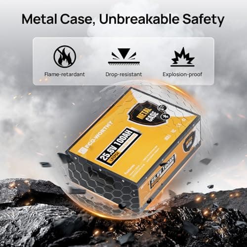 ECO-WORTHY 24V 100Ah Metal Case LiFePO4 Lithium Battery with BT 5.1,Home Backup Power,Stackable & Safety Switch,Built-in 100A BMS with Low Temp Cutoff,Deep Cycle Rechargeable,for Off-Grid,RV,Solar - Thumbnail 2