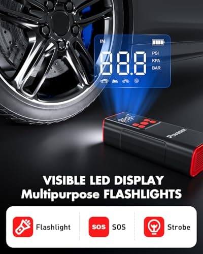Tire Inflator Portable Air Compressor Povasee 150PSI Portable Air Pump for Tires Cordless Car Tire Inflator with LCD Display,Flashlight, 2X Tire Pump Faster suit for Cars Bikes Motorcycle Ball - Thumbnail 4