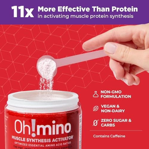 Oh!mino Essential Amino Acids Supplement Drink Powder, Berry Blast, Caffeinated Powder, All 9 EAAs, BCAAs and The Perfect Amino for Workouts, Amino Energy, and to Build Muscle, and Recover Faster - Thumbnail 3