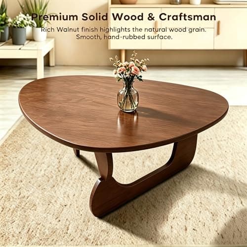Mid Century Modern Solid Wooden Coffee Table,Small UniqueTriangle Wood Center Tables, Sturdy TeaTable Suitable for Living Room Bedroom Balcony Patio Walnut - Thumbnail 6