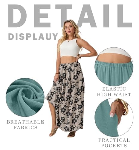 Lepunuo Long Skirts Cute Casual Summer Flowy Trendy Floral Maxi Skirt with Pockets - Thumbnail 4
