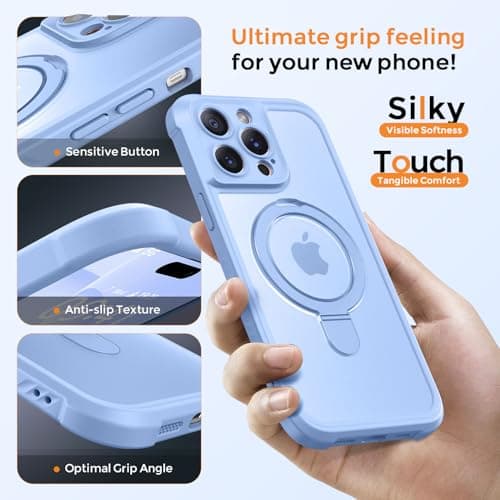 MOCCA Design for iPhone 14 Pro Case with Magnetic Invisible Stand [Full Camera Protection] [Compatible with Magsafe] Military Drop Shockproof Translucent Matte Phone Case Cover 6.1",Light Blue - Thumbnail 6