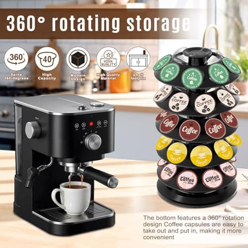 TOMSHUB K Cup Holder, Coffee Pod Holder for Keurig Pods - 40 Capsule Spinning Organizer with 360° Turntable, Also Fits Nescafé Dolce Gusto Pods, Space Saving for Kitchen Counter & Office - Thumbnail 2